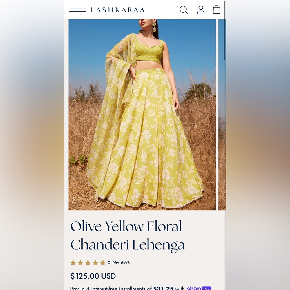 Lashkaraa Olive Yellow Floral Chanderi Lehenga